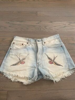 Levi's Light Blue Denim Shorts with Swallow Heart Embroidery